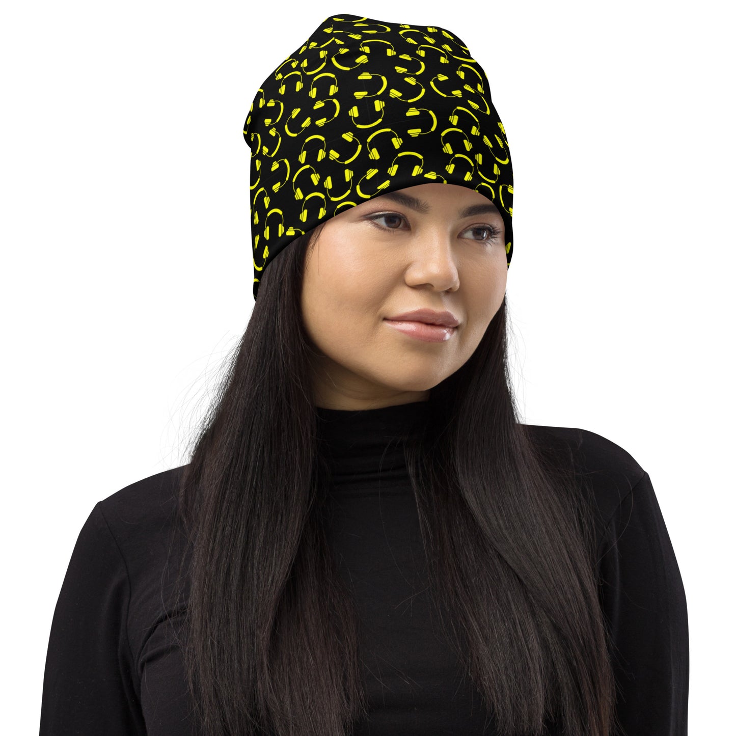 smiley dj headset All-Over Print Beanie