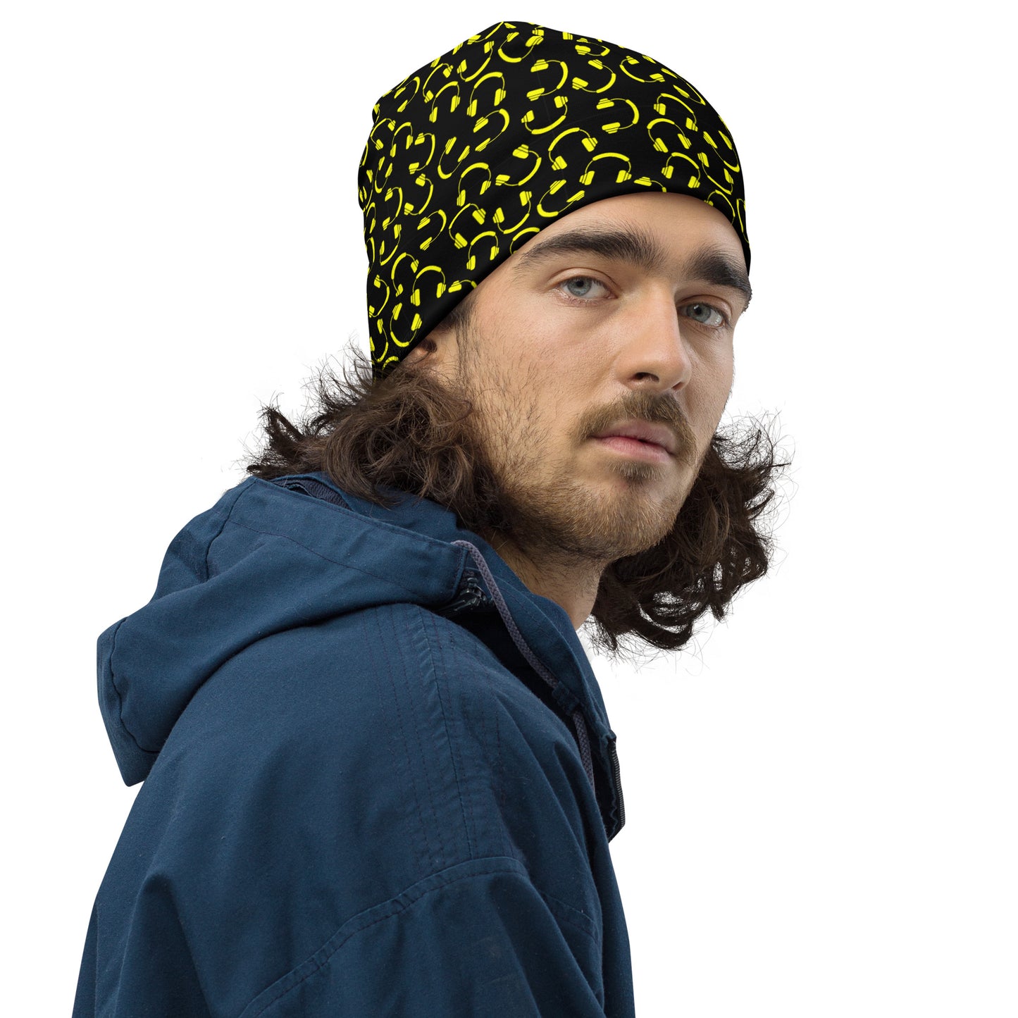 smiley dj headset All-Over Print Beanie