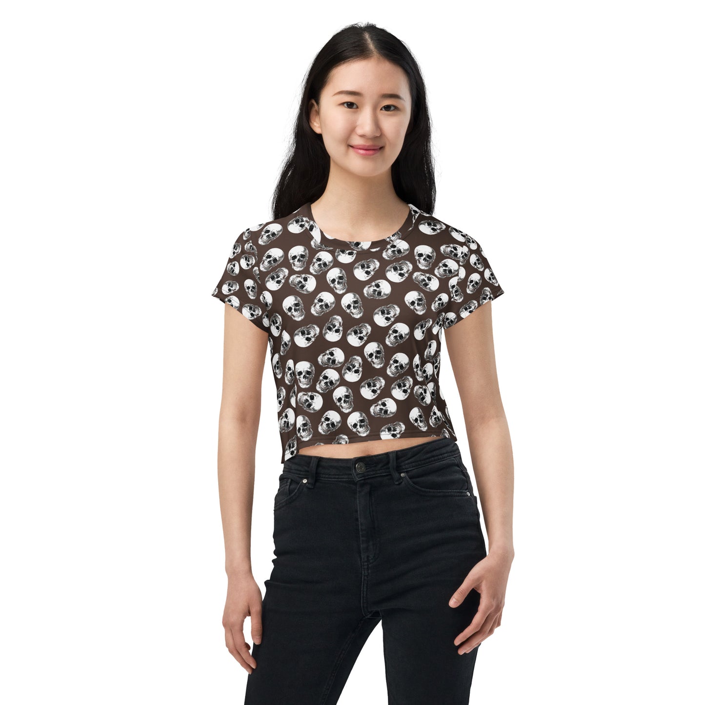 Rock Skull All-Over Print Crop Tee