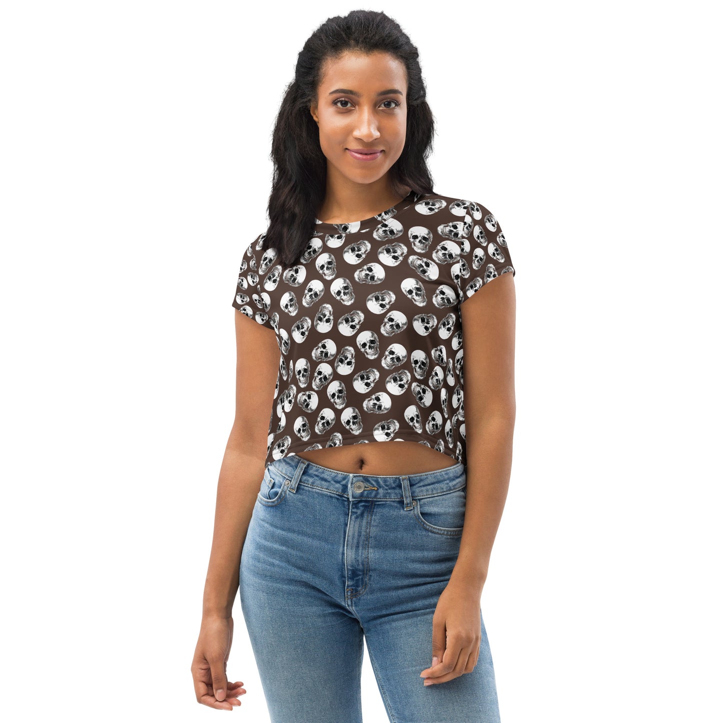 Rock Skull All-Over Print Crop Tee