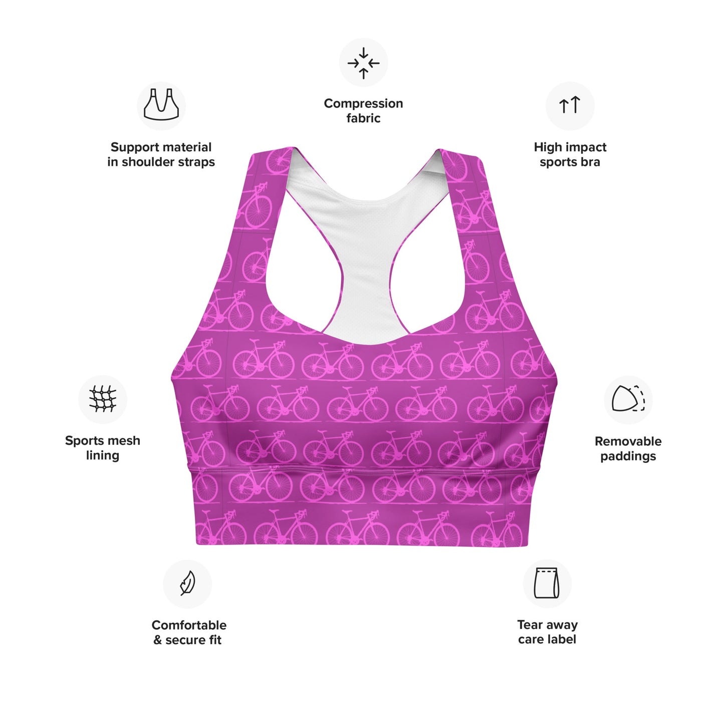 Pink bike Longline sports bra