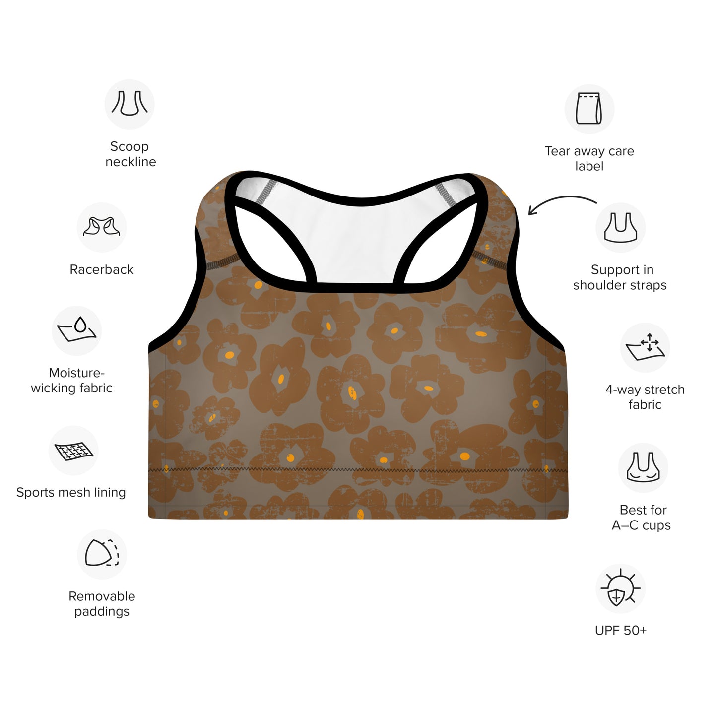 Raw Flower Padded Sports Bra