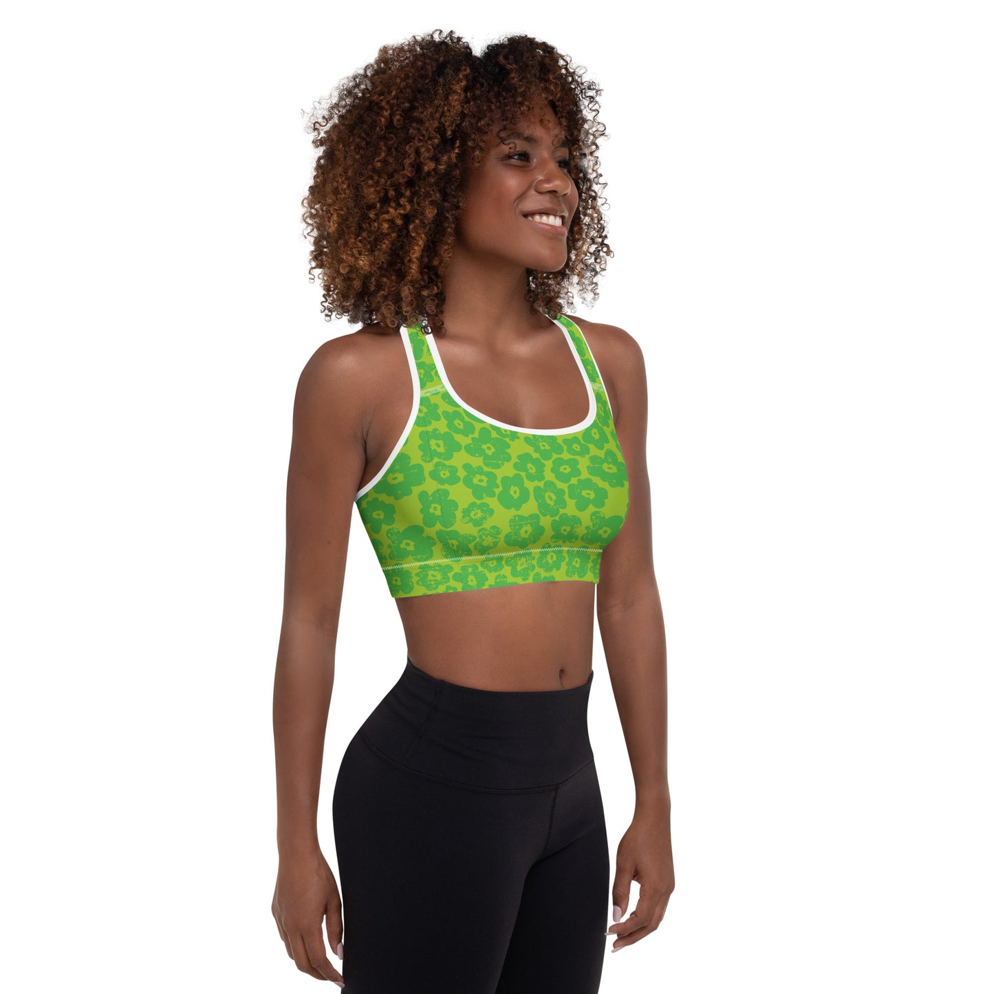 Green Flower Padded Sports Bra