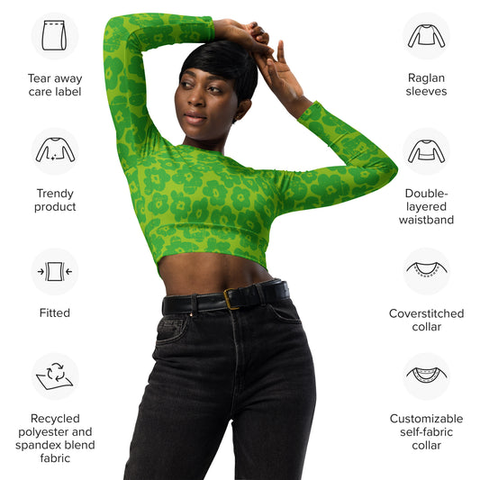 Green Flower Recycled long-sleeve crop top