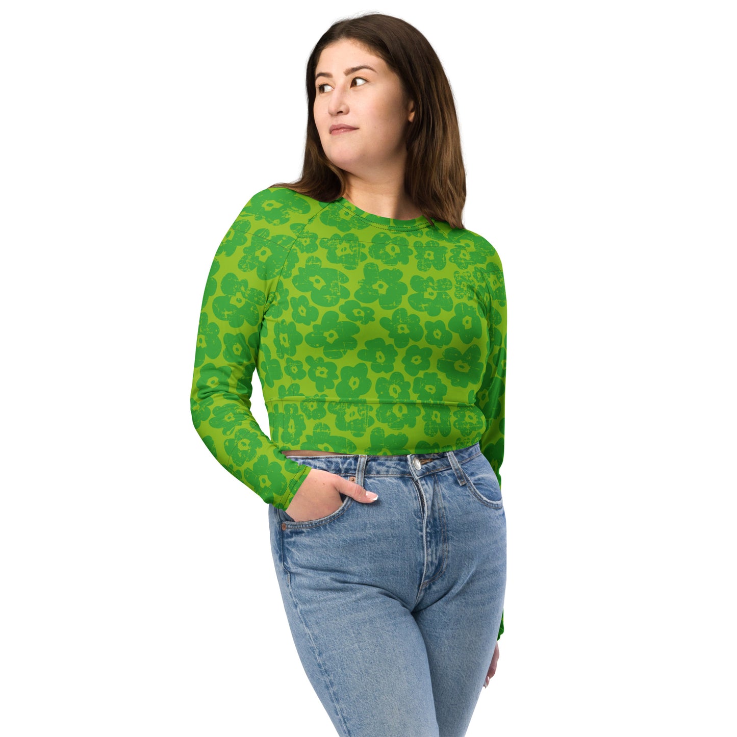 Green Flower Recycled long-sleeve crop top