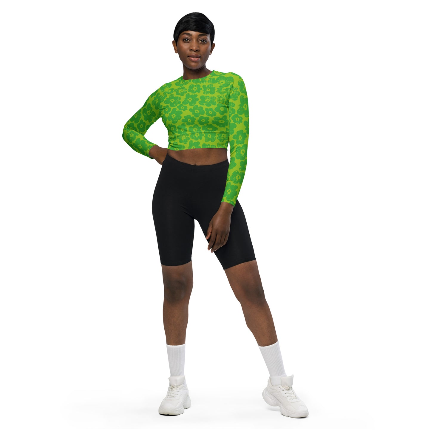 Green Flower Recycled long-sleeve crop top