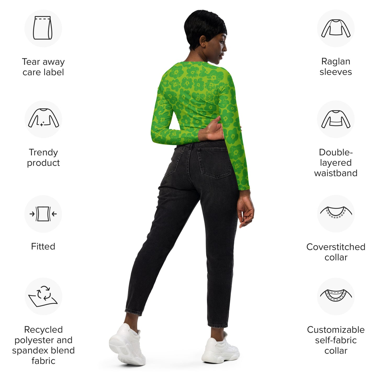 Green Flower Recycled long-sleeve crop top