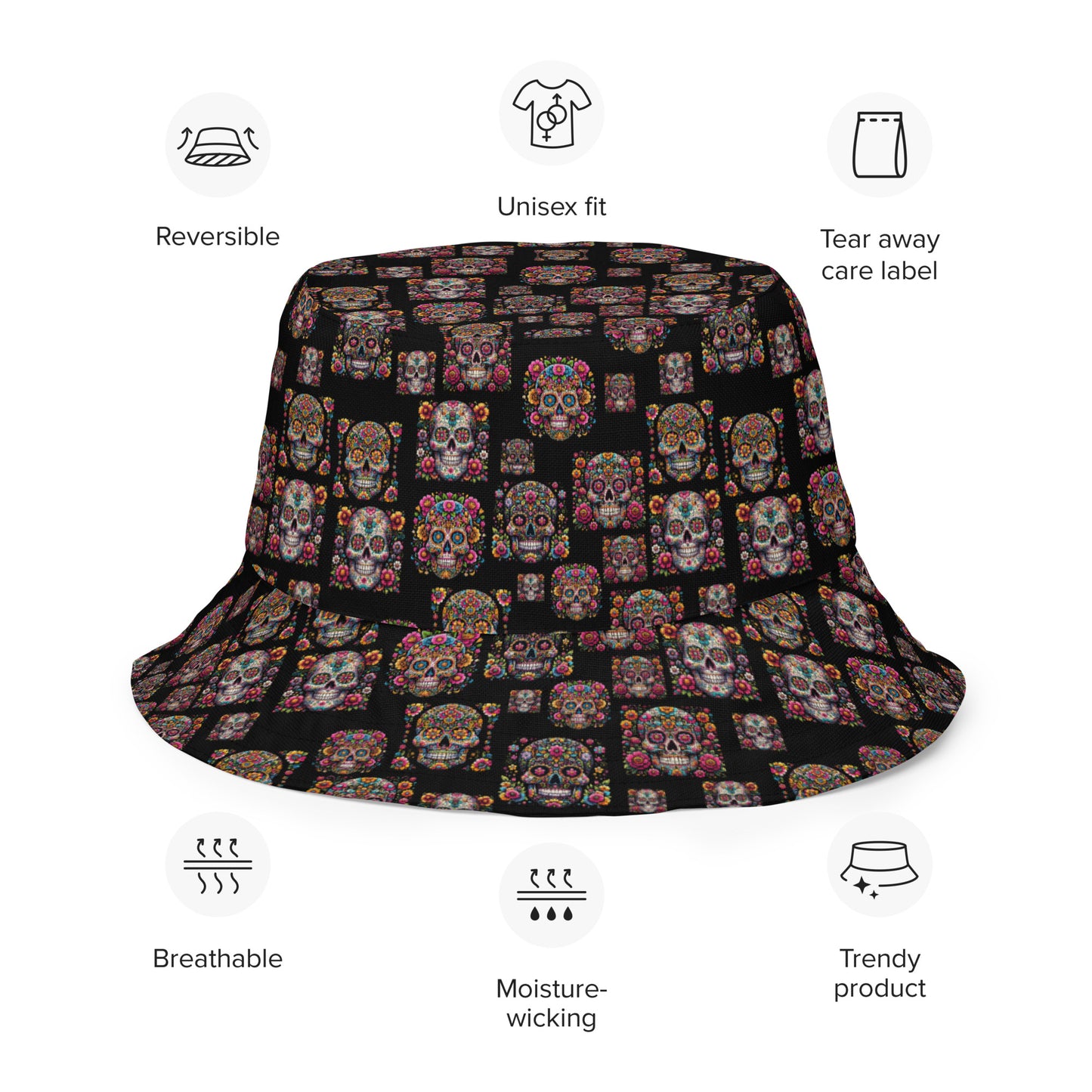 Sugar skull Reversible bucket hat