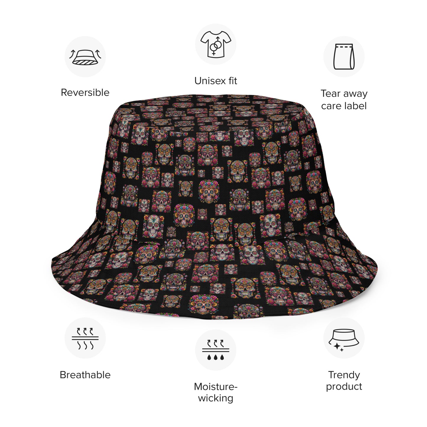 Sugar skull Reversible bucket hat