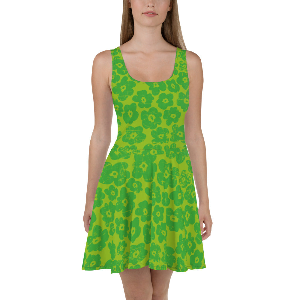 Green Flower Skater Dress