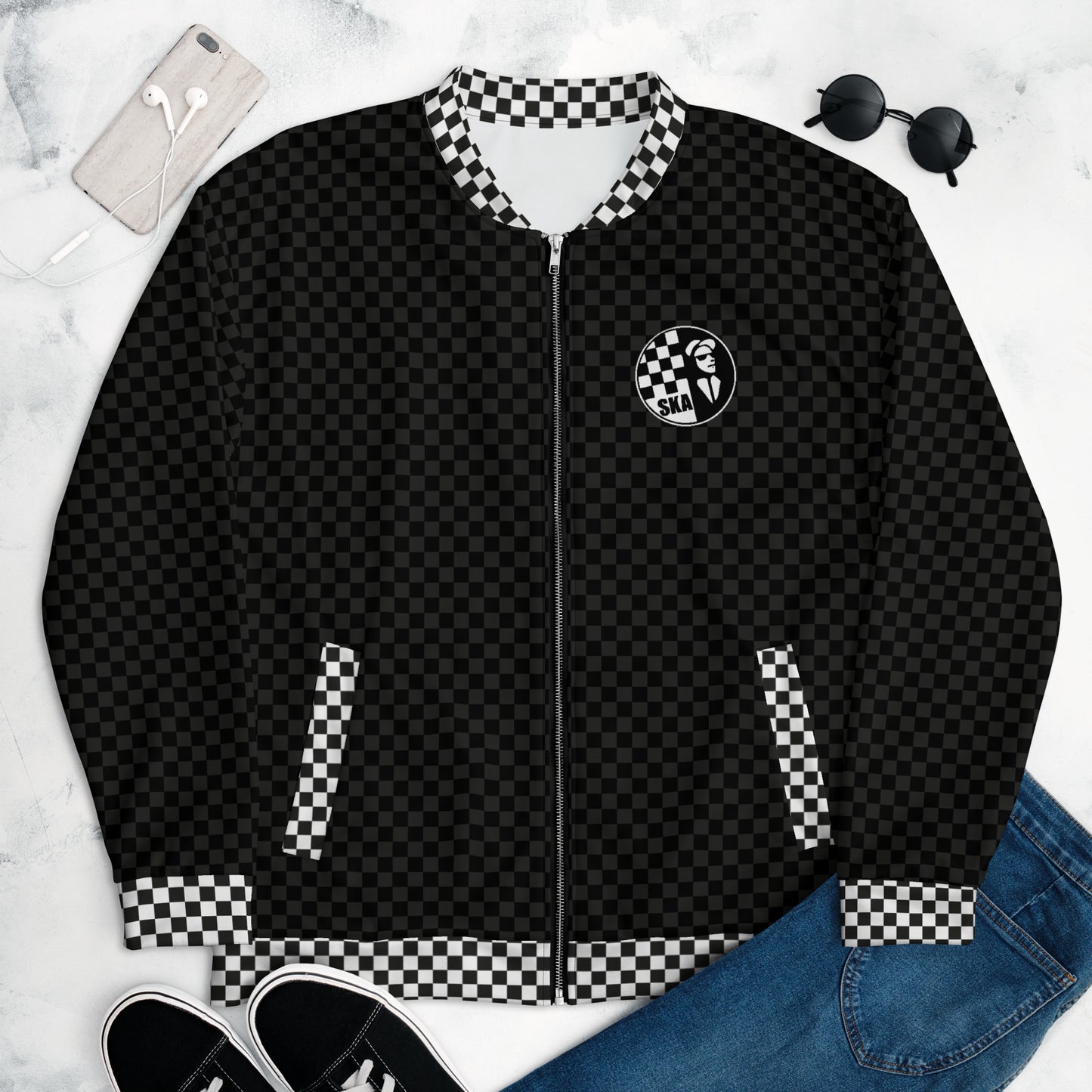 checkered ska trojan music Unisex Bomber Jacket