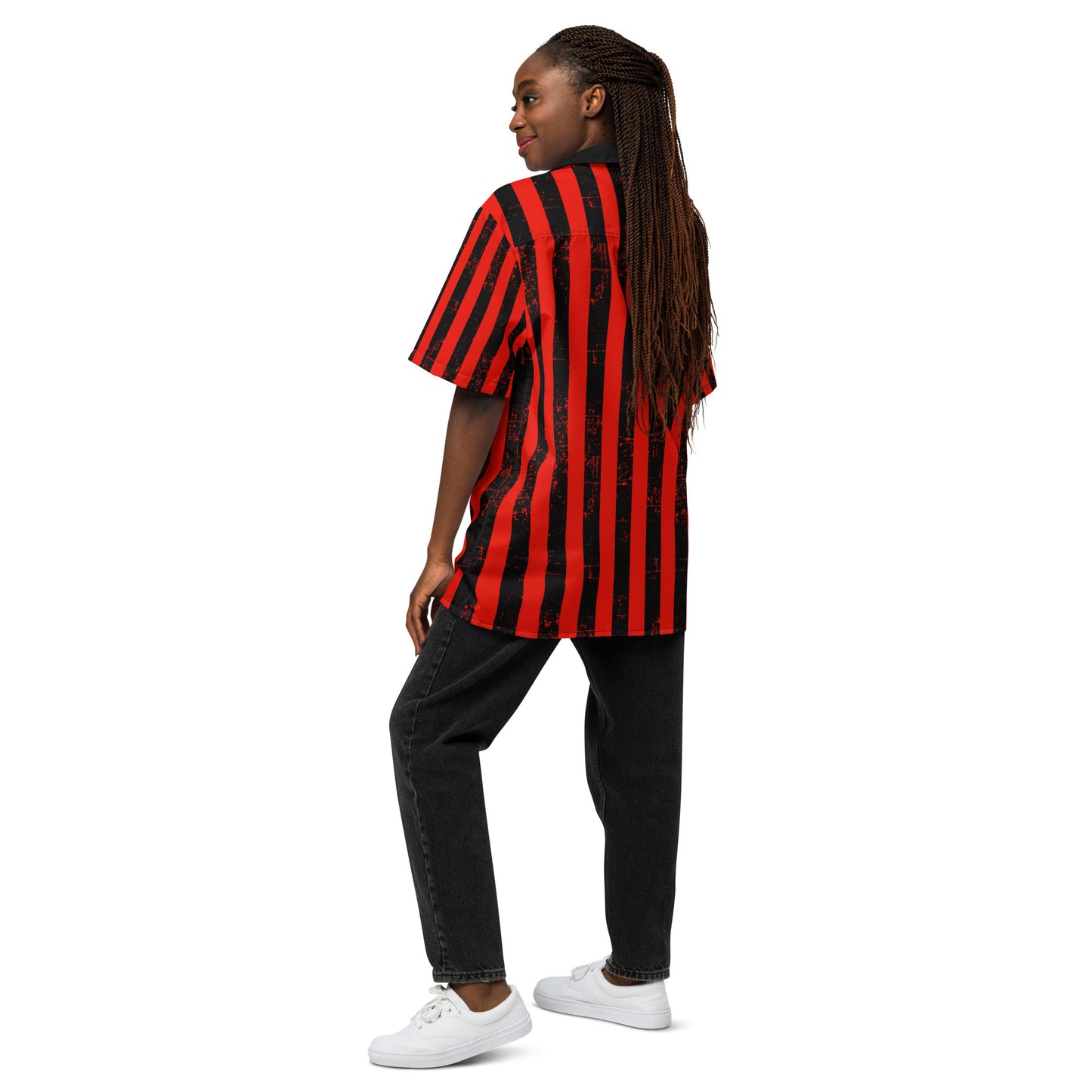 Grunge Stripes red Unisex button shirt