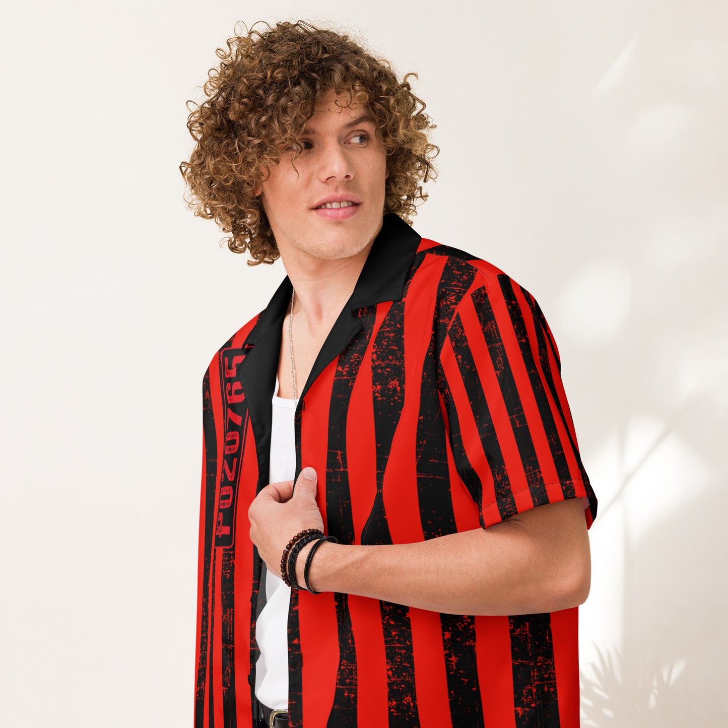 Grunge Stripes red Unisex button shirt