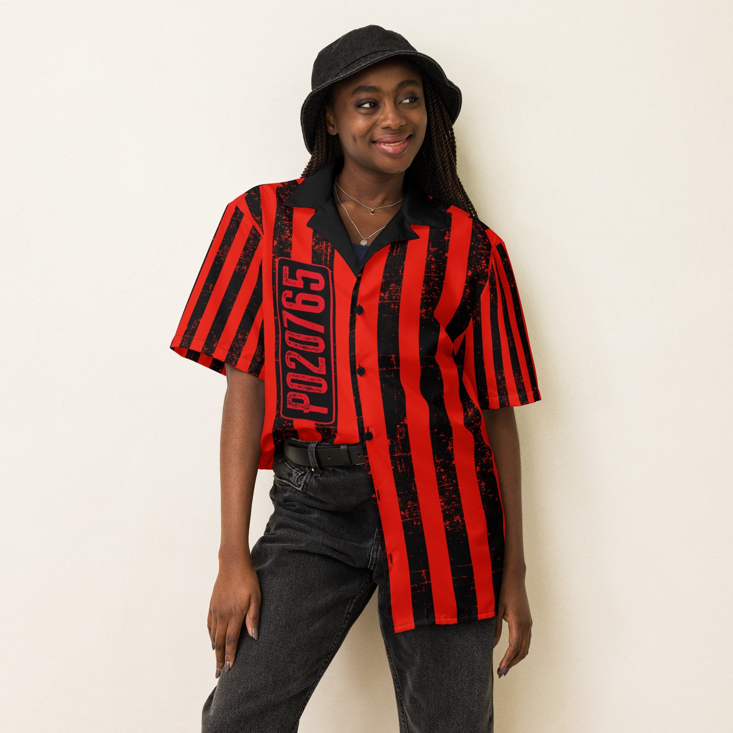 Grunge Stripes red Unisex button shirt