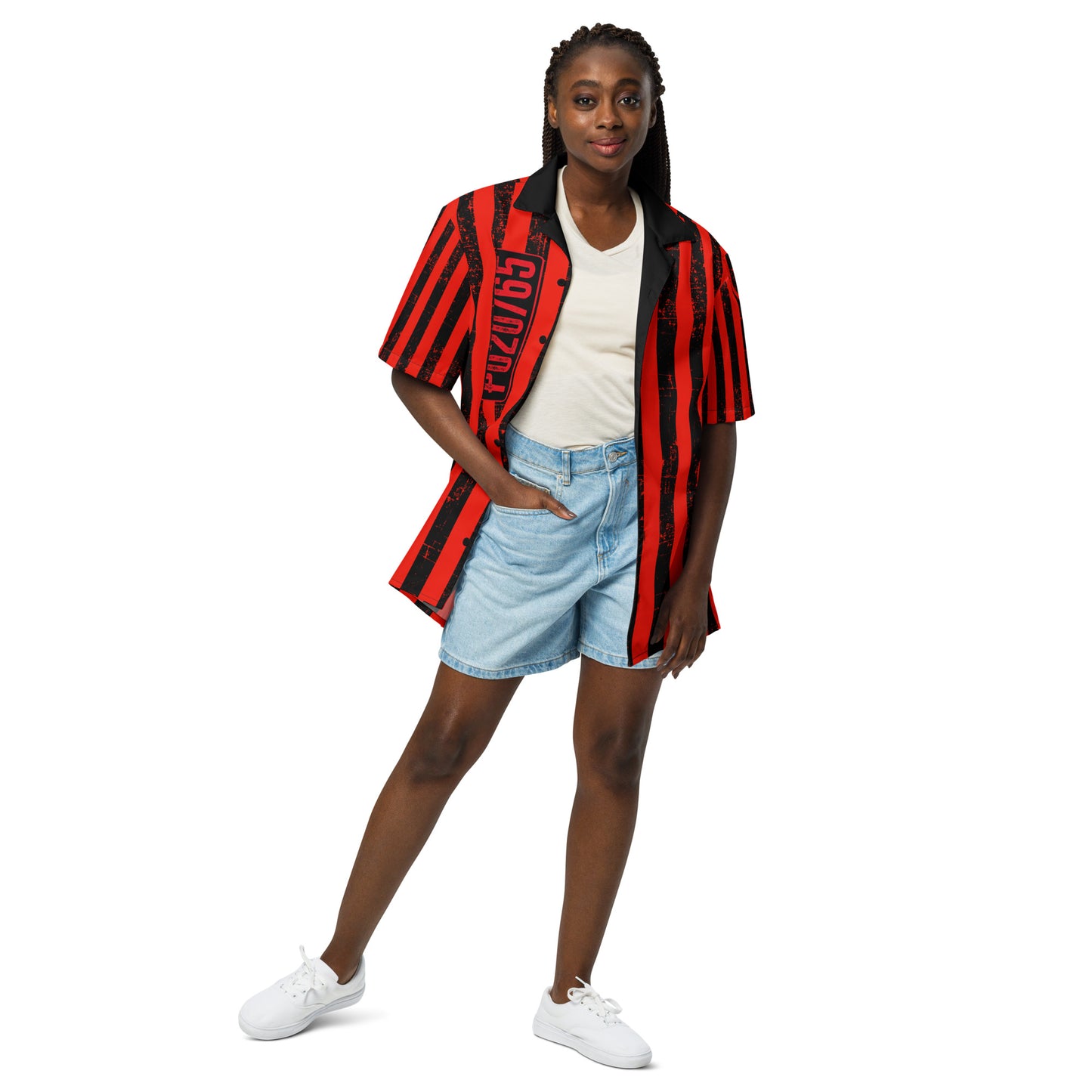 Grunge Stripes red Unisex button shirt