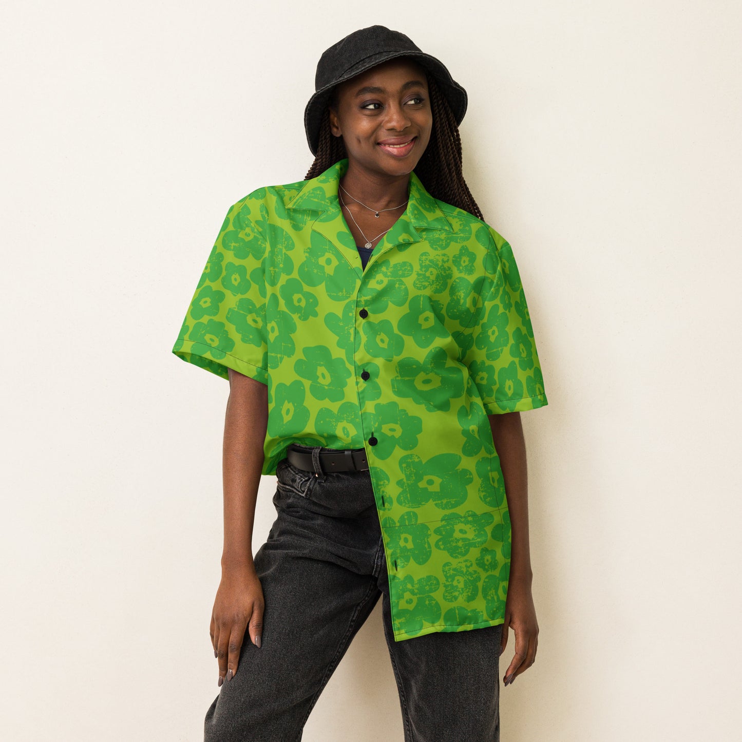 Green Flower Unisex button shirt