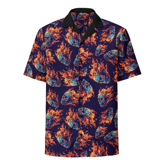 Fire Skull Unisex button shirt