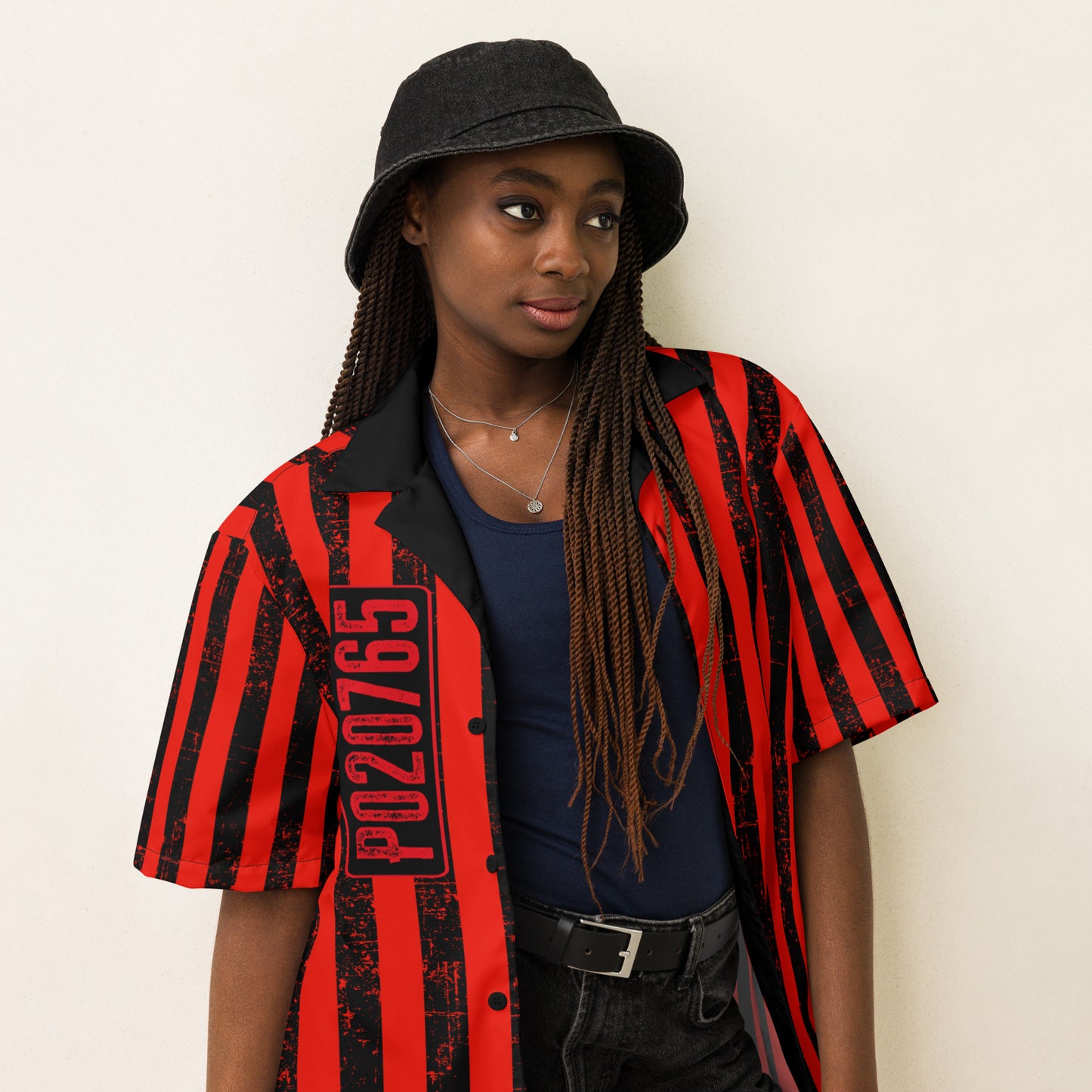 Grunge Stripes red Unisex button shirt