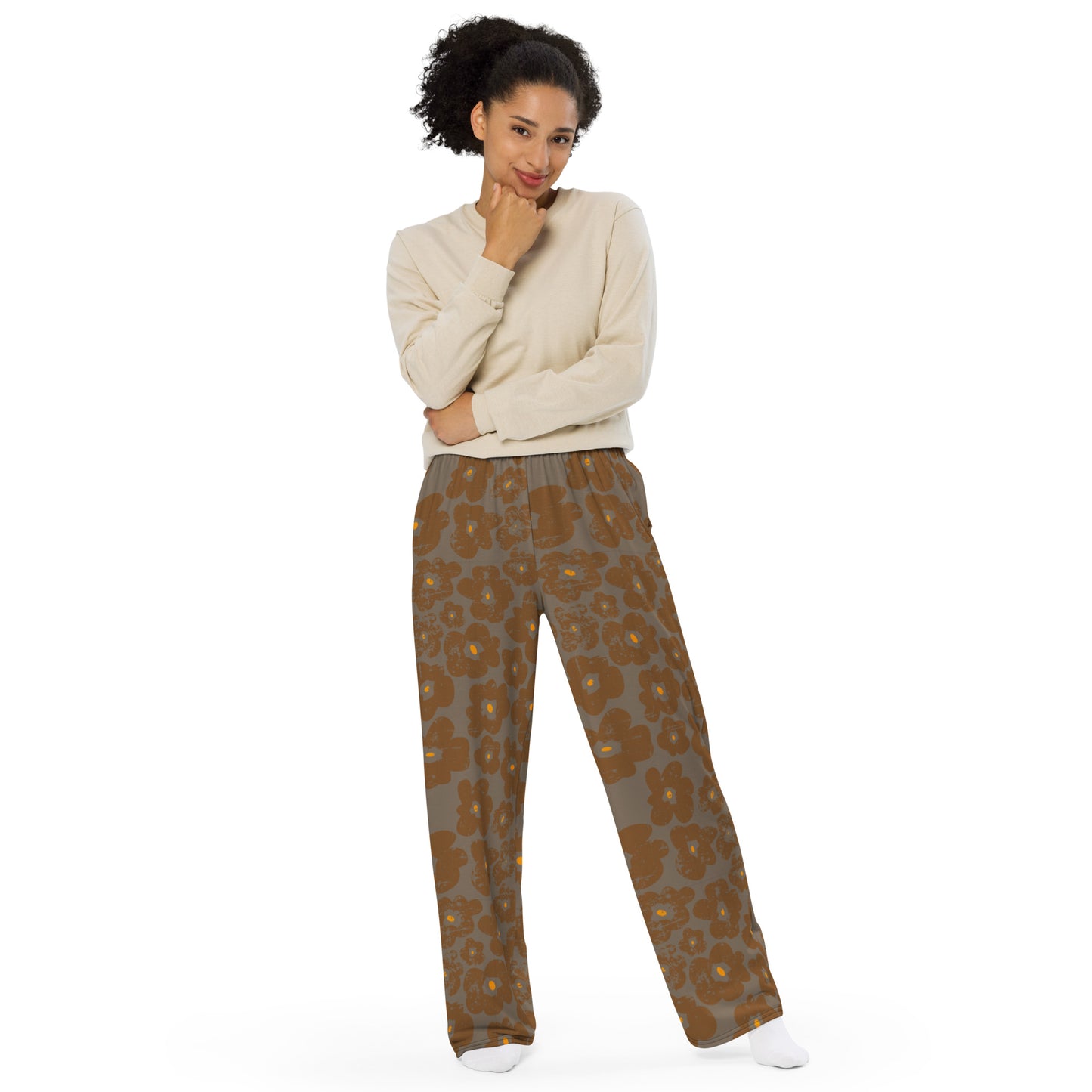 Raw Flower All-over print unisex wide-leg pants