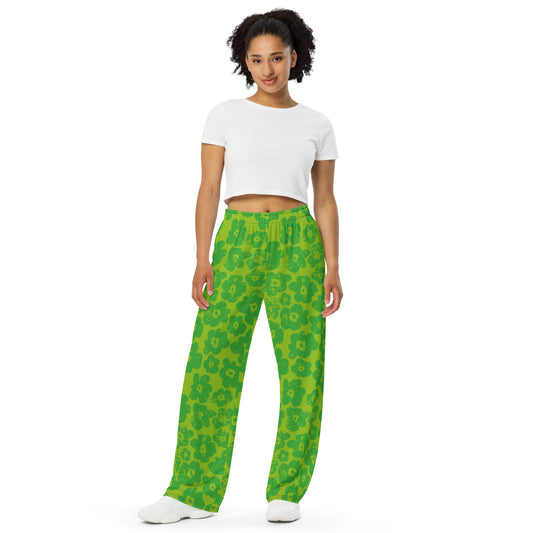 Green Flower All-over print unisex wide-leg pants