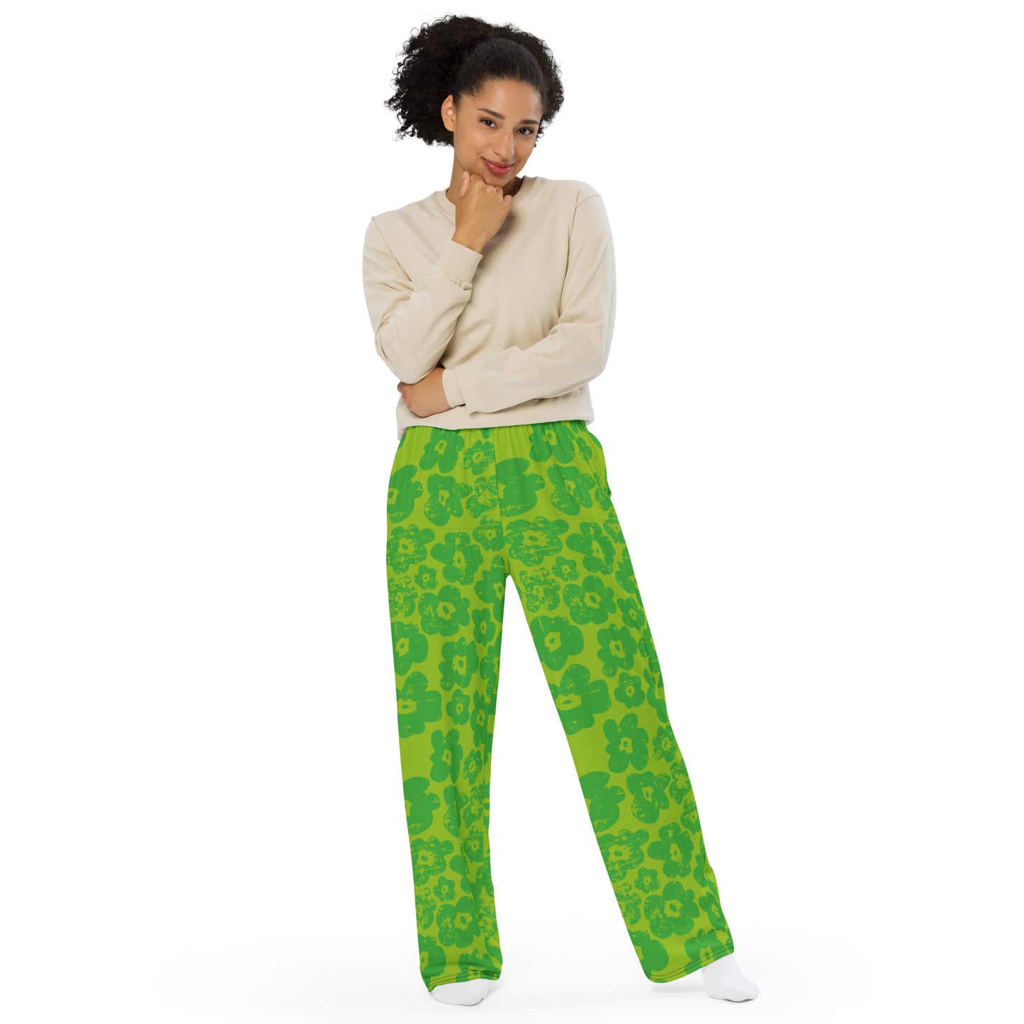 Green Flower All-over print unisex wide-leg pants