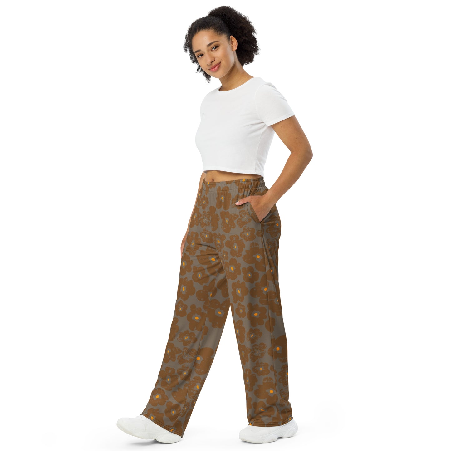 Raw Flower All-over print unisex wide-leg pants