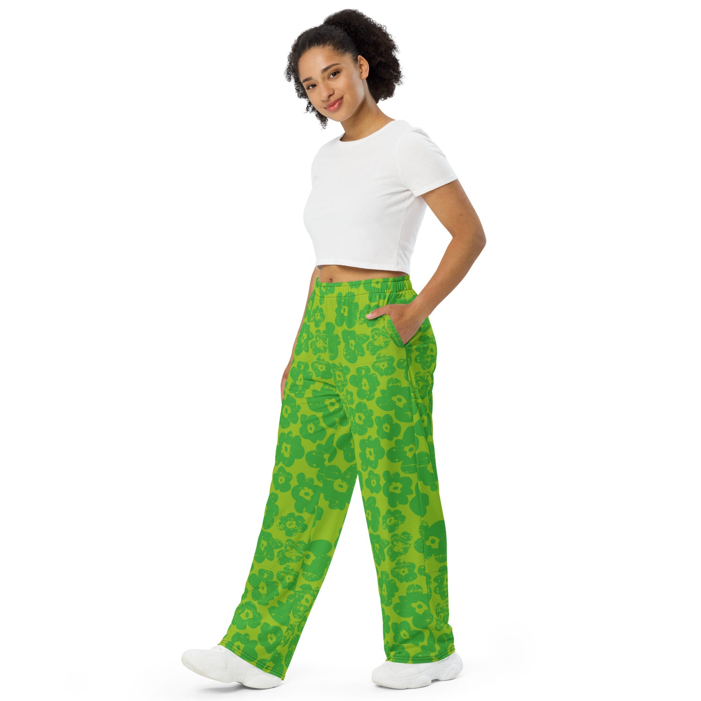 Green Flower All-over print unisex wide-leg pants