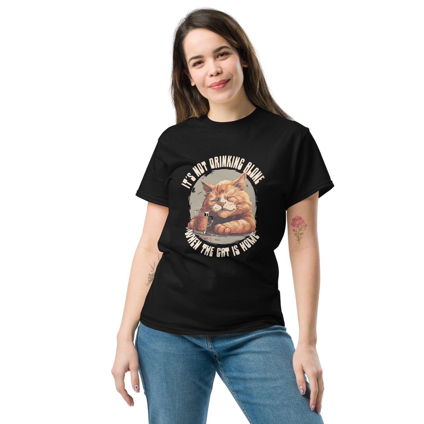 Not drinking alone when the cats home Unisex classic tee