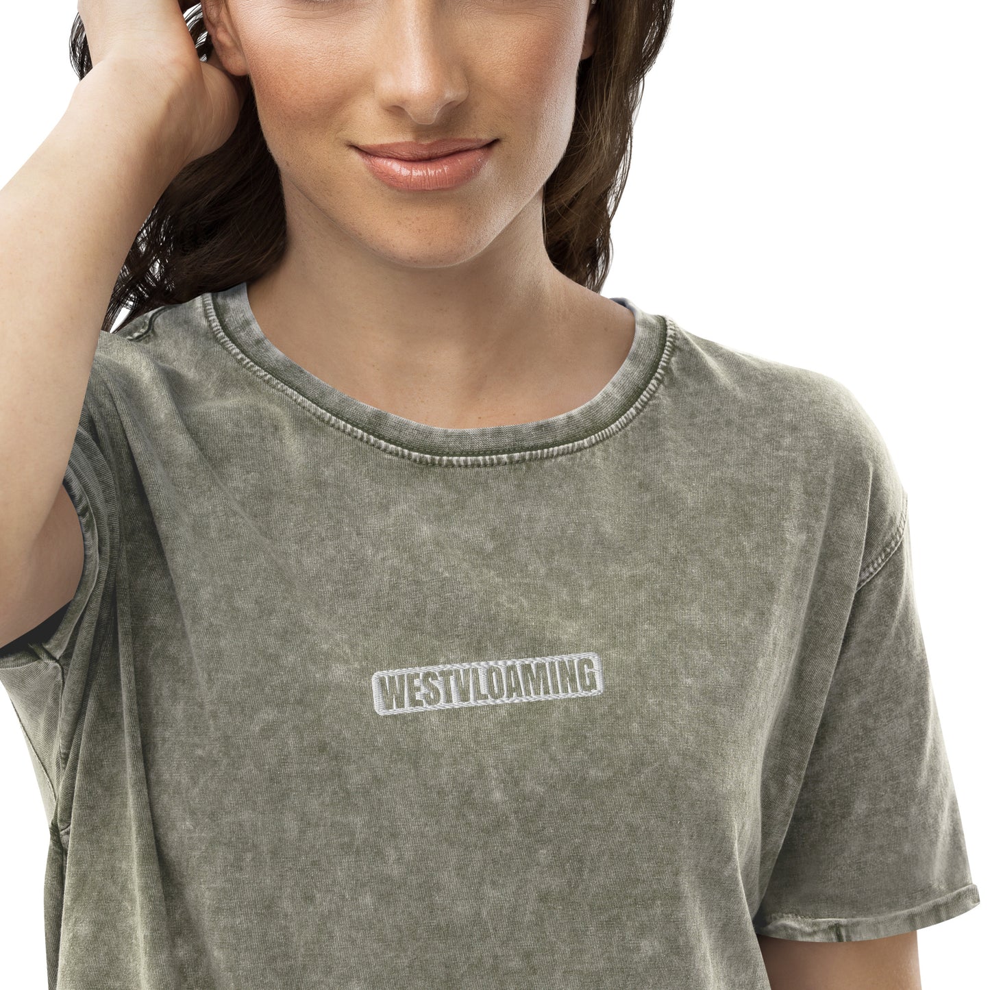 Westvloaming gebrodeerd Denim T-Shirt