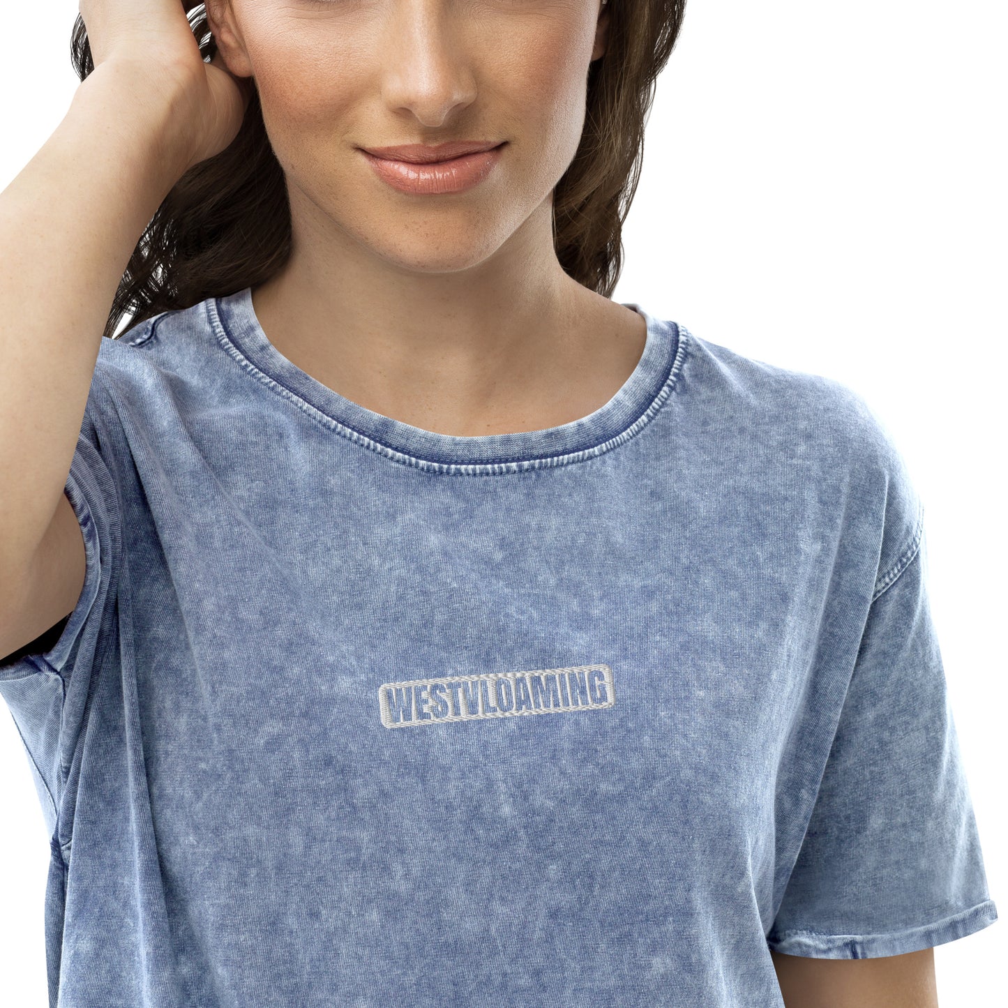 Westvloaming gebrodeerd Denim T-Shirt