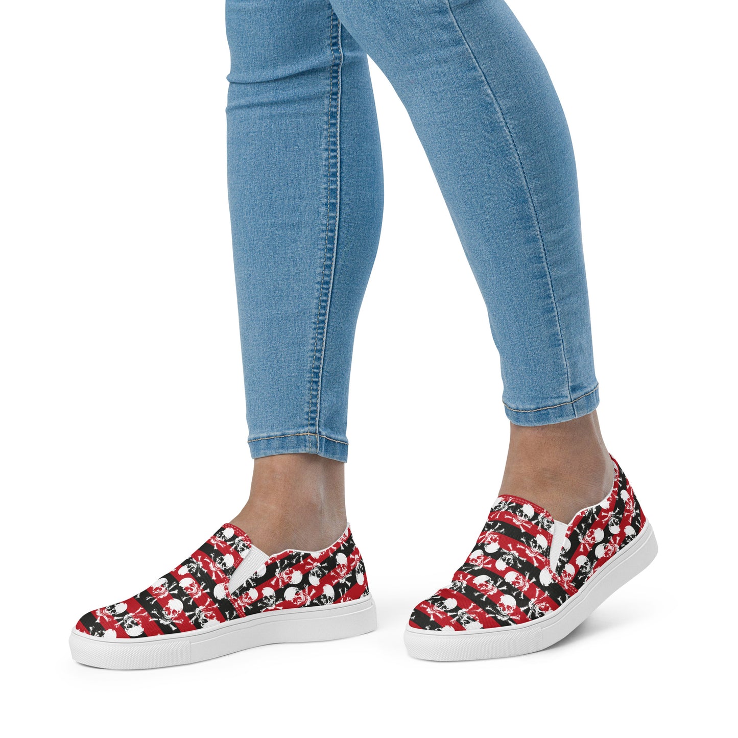 Stripes and skulls Women’s slip-on canvas shoes