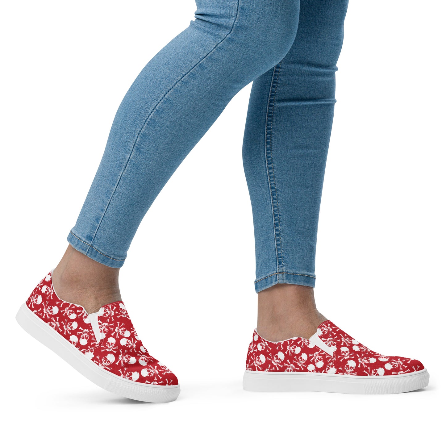 Skulls on red Women’s slip-on canvas shoes